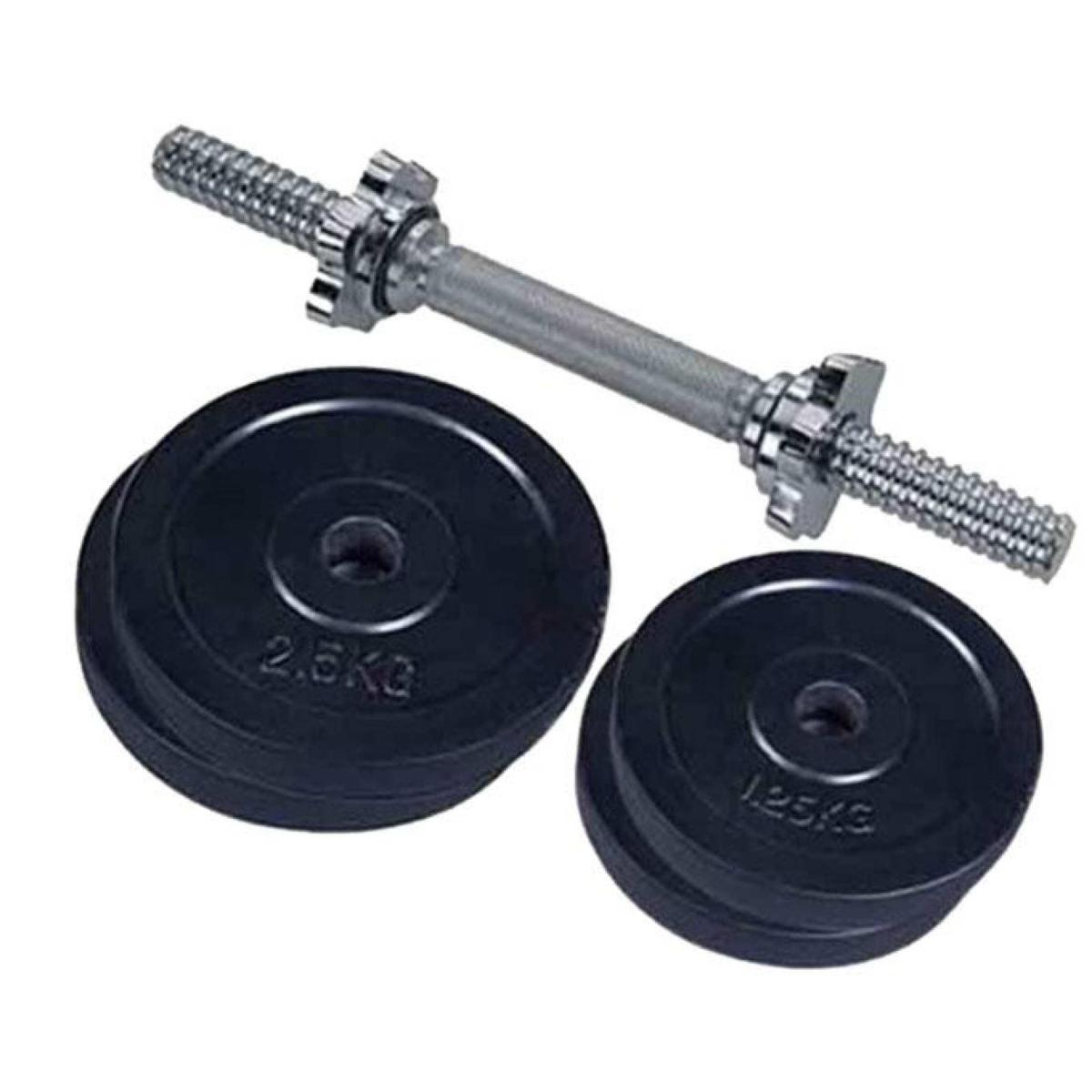4-Piece Dumbbell Set Combo Pack with Stick – 7.5kg (Black & Silver)