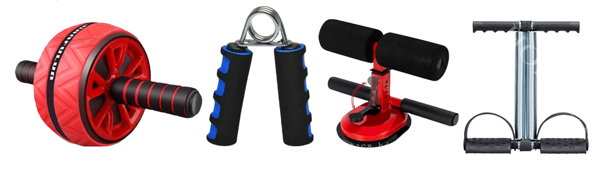 4-Piece Double Sit-Up Bar, Double Spring Tummy Trimmer, Ab Roller, and Hand Grip Combo Pack