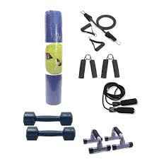 Ultimate Fitness Combo – Yoga Mat, Dumbbells, Hand Grip, Jump Rope, Resistance Band & Push-Up Stand