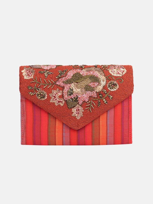 Red Embroidered Fabric Purse