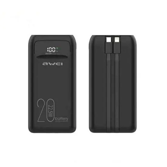 Awei P169K 20000mAh 22.5W Fast Charging Power Bank with Built-in Cables | Type-C, Lightning & USB-A