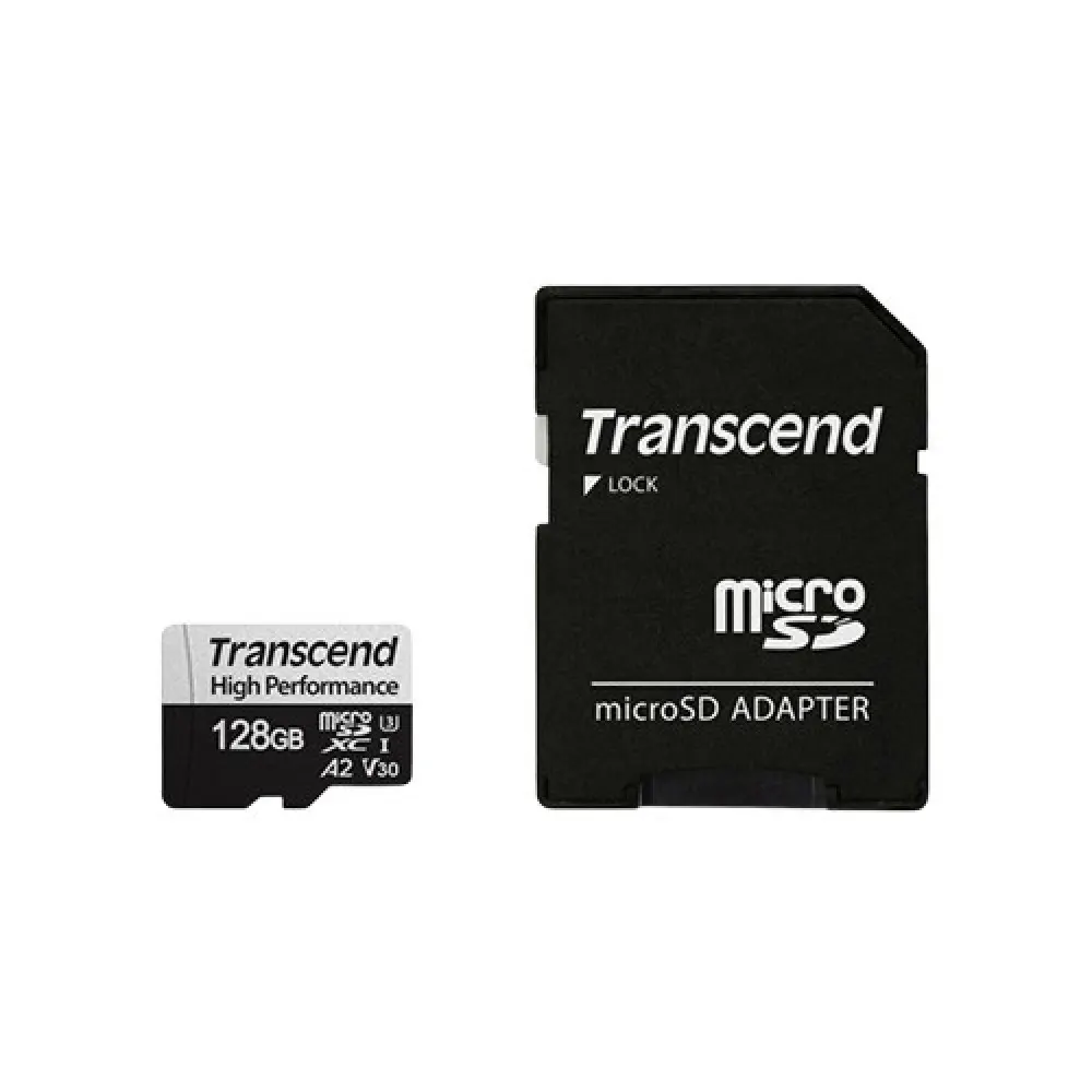 Transcend 330S 128GB microSDXC UHS-I – 100MB/s Read, 85MB/s Write, V30 A2, 3D NAND Flash, SD Adapter Included