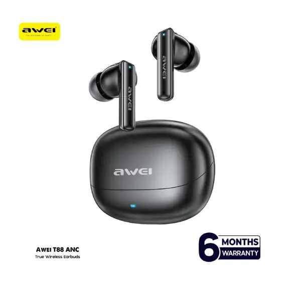 Awei T88 ANC Bluetooth 5.4 Earphones – 10mm Super Bass, 30H Playback, Spatial Audio, IPX6 Waterproof, In-Ear Wireless Earbuds