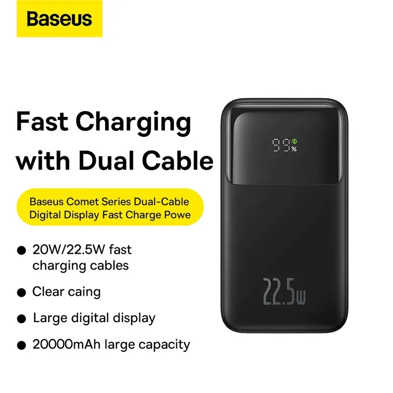 🏷 Product Title: Baseus Adaman 20000mAh Power Bank | 22.5W Quick Charge | Metal Body | LED Display | Type-C & USB Output | PPAD000101 | 6-Month Official Warranty
